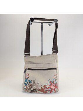 Thirty One Crossbody Bag Cream Floral Pattern Shoulder Purse